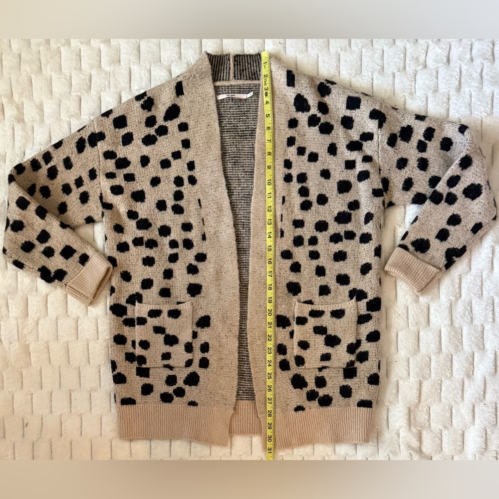 Mi Ami Leopard Print Open Front Cardigan Beige Black Women’s Size S Francesca’s - Picture 4 of 8